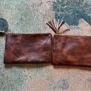 2Pc Brown Mini Leather Bags with Tassel Detail HandBag Western Lot of 2 CowGirl